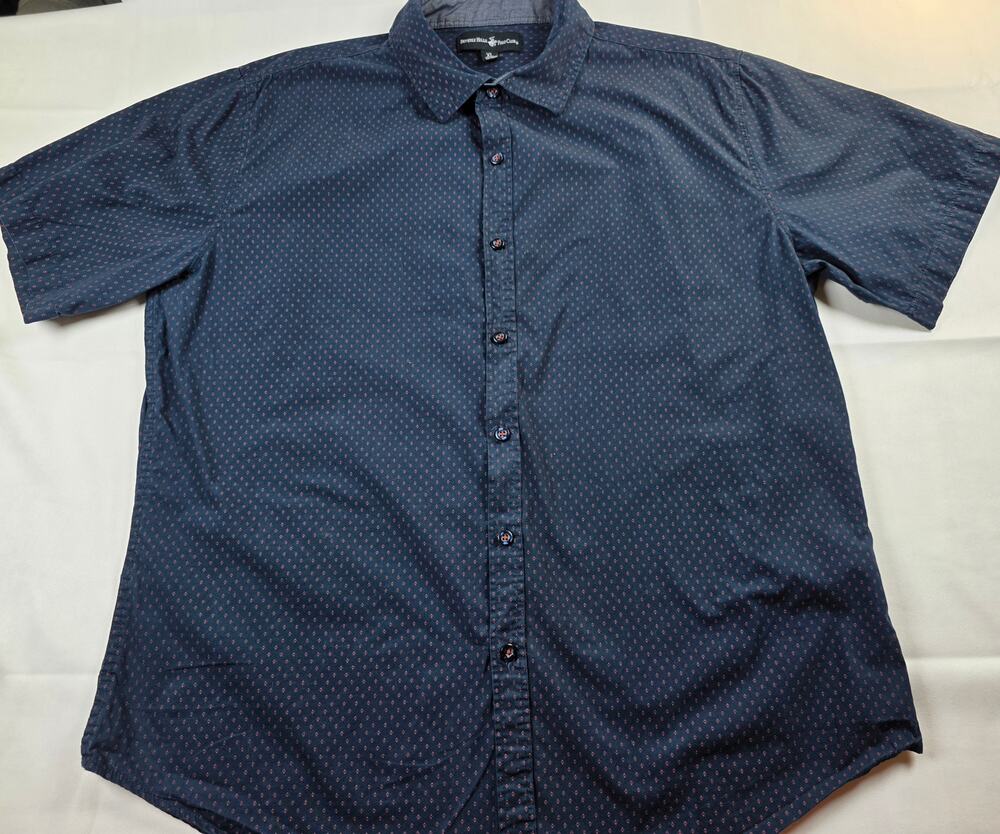 Beverly Hills PoloClub Blue 100% Cotton Collared Shirt with Navy Logo Size XL